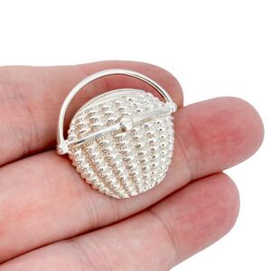 Vintage Sterling Silver 925 Woven Basket Lidded Pin Brooch